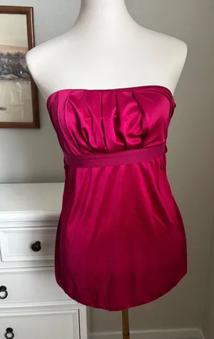 Justsweet Fuchsia Pink Satin‎ Strapless Open Back Cowl Top Y2K Size M thumbnail 1