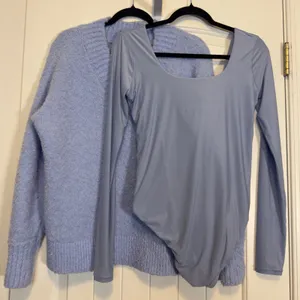 Aerie Womens Set/2 Bodysuit S Blue Fuzzy V-Neck Long Sleeve Sweater/Long Sleeve thumbnail 3