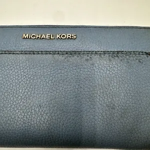 Michael Kors Jet Set Travel Zip Around Continental Wallet Blue Pebbled Leather thumbnail 2