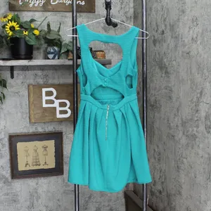 L'atiste by Amy Womens Knit Textured Open Back Babydoll Dress Teal Blue M thumbnail 2