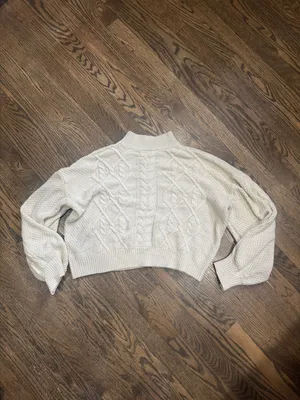 SheIn tan beige cable knit mock neck puff sleeve oversized sweater thumbnail 3