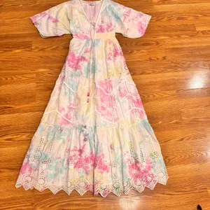 Hemant & Nandita Amara Maxi Dress Multicolor Cotton Boho Embroidered size XS thumbnail 13