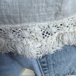 Boho floral Embroidered Cotton Tank Top Fringe Hem Tassel‎ Tie cream thumbnail 6