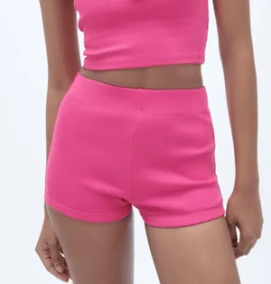 ZARA NWOT barbie bubble gum pink ribbed cotton shorts thumbnail 1