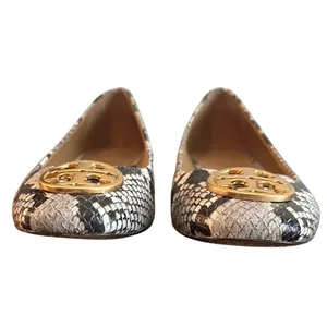 Tory Burch Chelsea Snake Embossed Ballet Flats Gold Logo Block Heel Size 7.5 thumbnail 3