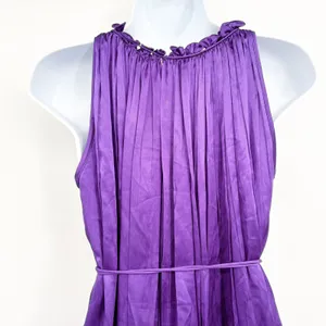 Blessed and Lucky Womens Purple 100% Silk Pleated Halter Maxi Prom Gown Dress XS thumbnail 9