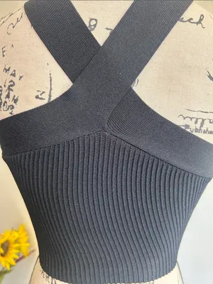 Babaton RacerbackCropped Ribbed Halter Black Top Size XS thumbnail 7