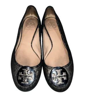 Tory Burch Reva Leopard Metallic Print Leather Ballet Flats Shoes size 7.5 thumbnail 1