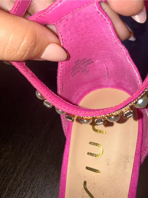 Unisa Hot Pink Rhinestone Pearl Heels Strappy Square Toe Sandals thumbnail 6