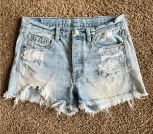 American Eagle Outfitters Frayed Light Blue Jean Shorts thumbnail 1