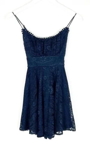 NWT Hello Molly blue lace spaghetti strap short dress whimsy romantic NEW SZ 4 thumbnail 1