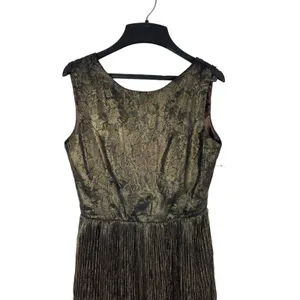 MM Couture By Miss Me Brown Gold Shimmer Lace Plunging Back A-line Dress S NWT thumbnail 3