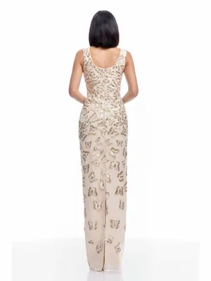 NWT Dress The Population Goldie Sequin Butterfly Champagne Multi Column Gown‎ thumbnail 2