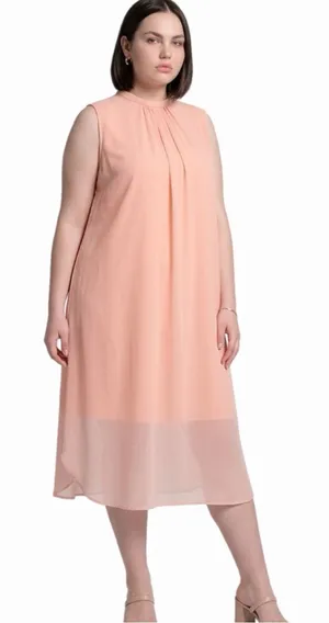 COS Blush Pink Sheer Chiffon Layered Sleeveless Midi Dress Size 12 thumbnail 1