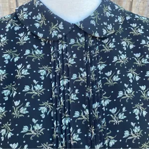 Uniqlo Baby Doll 3/4 Sleeve Dress Black Ditsy Floral Peter Pan Collar Size M thumbnail 8