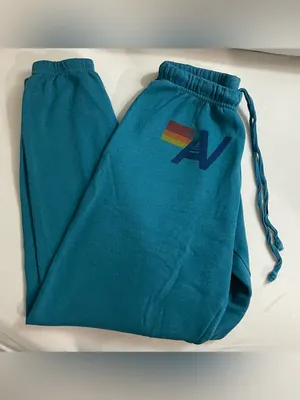 Aviator Nation Logo Sweatpants Lounge with Rainbow Tag Teal Blue Size S thumbnail 7