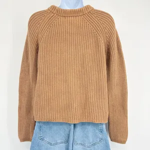 Quince Fisherman Crew Sweater Women XS Camel 100% Organic Cotton Ribbed Knit Top thumbnail 5
