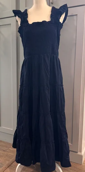 NWT Crown & Ivy Navy Smocked Tiered Midi Dress Ruffle Strap Cotton XL NEW thumbnail 1