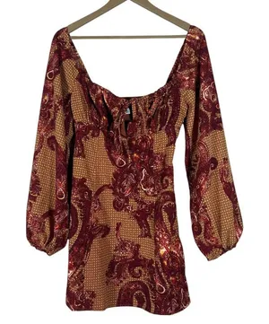 Urban Outfitters Ban Outfitters Paisley Polka Dot Mini Dress Brown Boho Size S thumbnail 1