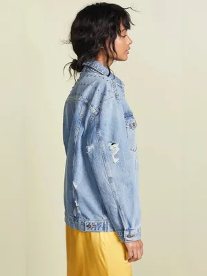 Free People Studded Denim Trucker Jacket $148 MSRP thumbnail 4