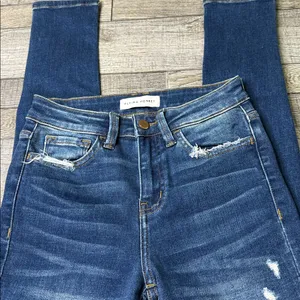 Flying Monkey Dark Blue Distressed Skinny Jeans thumbnail 3
