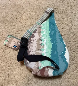 Kavu Rope Sling Bag in Teal, Mint & Brown Camo & Wallet thumbnail 1