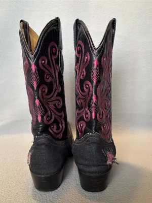 White Diamonds sz 8 Black & Pink Western Cowgirl Boots - Distressed Black Denim thumbnail 5