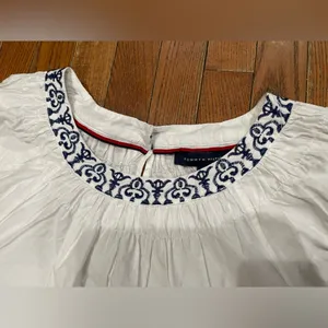 Tommy Hilfiger White and Blue Embroidered Blouse thumbnail 3