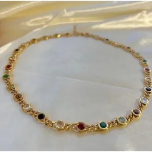 18K Gold Plated Fisheyes Colorful Zircon Necklace Titanium Steel womens Jewelry thumbnail 7