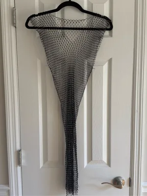 Rhinestone Mesh Overlay Dress Rave EDM‎ Fishnet Black Coverup One Size thumbnail 2