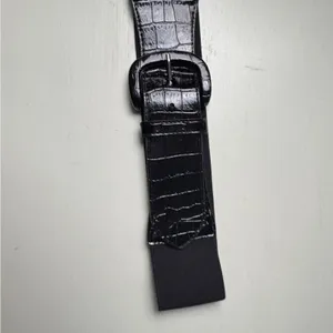 Black Croc-Embossed Stretch Buckle BeltFashion Accessory Sz S thumbnail 2