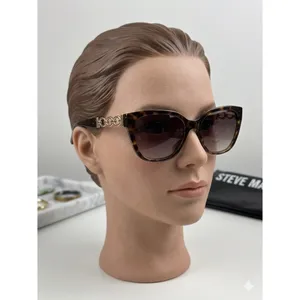 NWT Steve Madden Oversized Square Sunglasses Brown‎ Tortoise Gold Chain Bling thumbnail 2