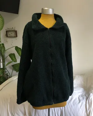 World Famous Sherpa green teddy zip up jacket thumbnail 1