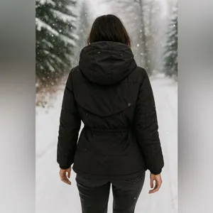 NEW with tags - Black Puffer Parka w/ Detachable Faux Fur Lining + Cinch Waist thumbnail 7