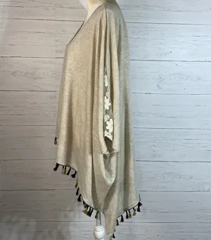 Knit lightweight poncho top lace detail fringe S/M oversized womens thumbnail 3