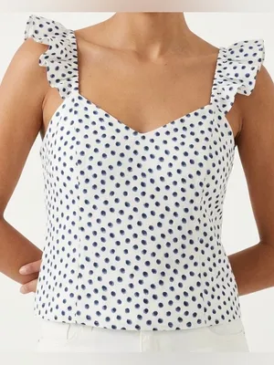 H&M Polka Dot Ruffle Strap Top Small NWT White Blue Sweetheart‎ Blouse thumbnail 1