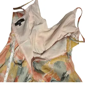 Lulus Peach Yellow Abstract Brushstroke Gold Pinstripe Mini Dress Small‎ thumbnail 10