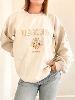 Vintage Paris Crest Graphic Sweatshirt - Cream & Gold thumbnail 1