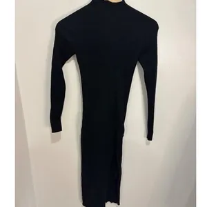 Wilfred Aritzia Black Ribbed‎ Mock Neck Long Sleeve Midi Dress XS Slit Bodycon thumbnail 3