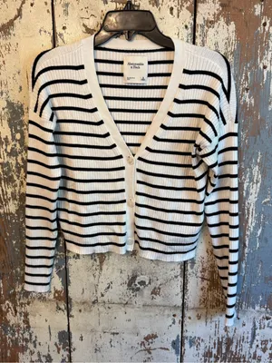 Abercrombie & Fitch striped fitted cardigan size Small black white thumbnail 1
