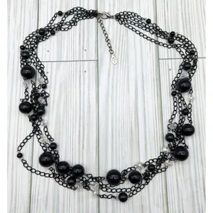 Ethel & Myrtle Black Chain Beaded Multi Strand Necklace 27" Whimsigoth Witchy thumbnail 6