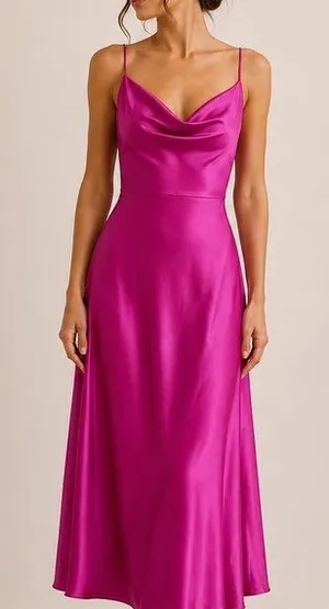 Runaway The Label Magenta Satin Cowl Neck Slip Dress Size 8 thumbnail 1