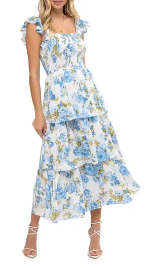August Sky Blue Floral Midi Dress thumbnail 1