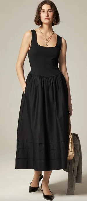J.Crew Drop Waist Mixy Dress Midi Cotton A Line Minimalist Black Small NWT thumbnail 1