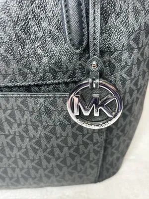 Michael Kors Black Signature MK Logo Jet Set Tote Bag with Front Pocket thumbnail 5