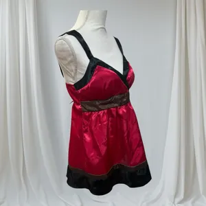 A. Byer Womens Vintage Y2K Pink Black Satin Tie Back Vneck Cami Blouse Large thumbnail 4