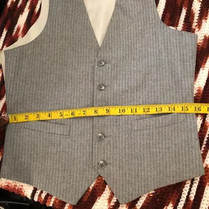 Vintage Grey White Striped Office Siren Corporate Fitted Jacket Vest Waistcoat button front Measurement in pics thumbnail 4
