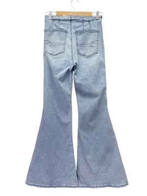 American Eagle Jeans Women Sz M High Waist Stretch Flare Light Wash Bell Bottom thumbnail 3