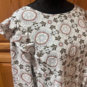 LOFT Medallion Print Ruffle Shoulder Bubble‎ Hem Long Sleeve Blouse Top Size XL thumbnail 4