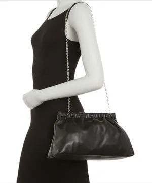 Who what wear CHARA purse chain strap Clutch Handbag Faux Black Leather Chic thumbnail 1